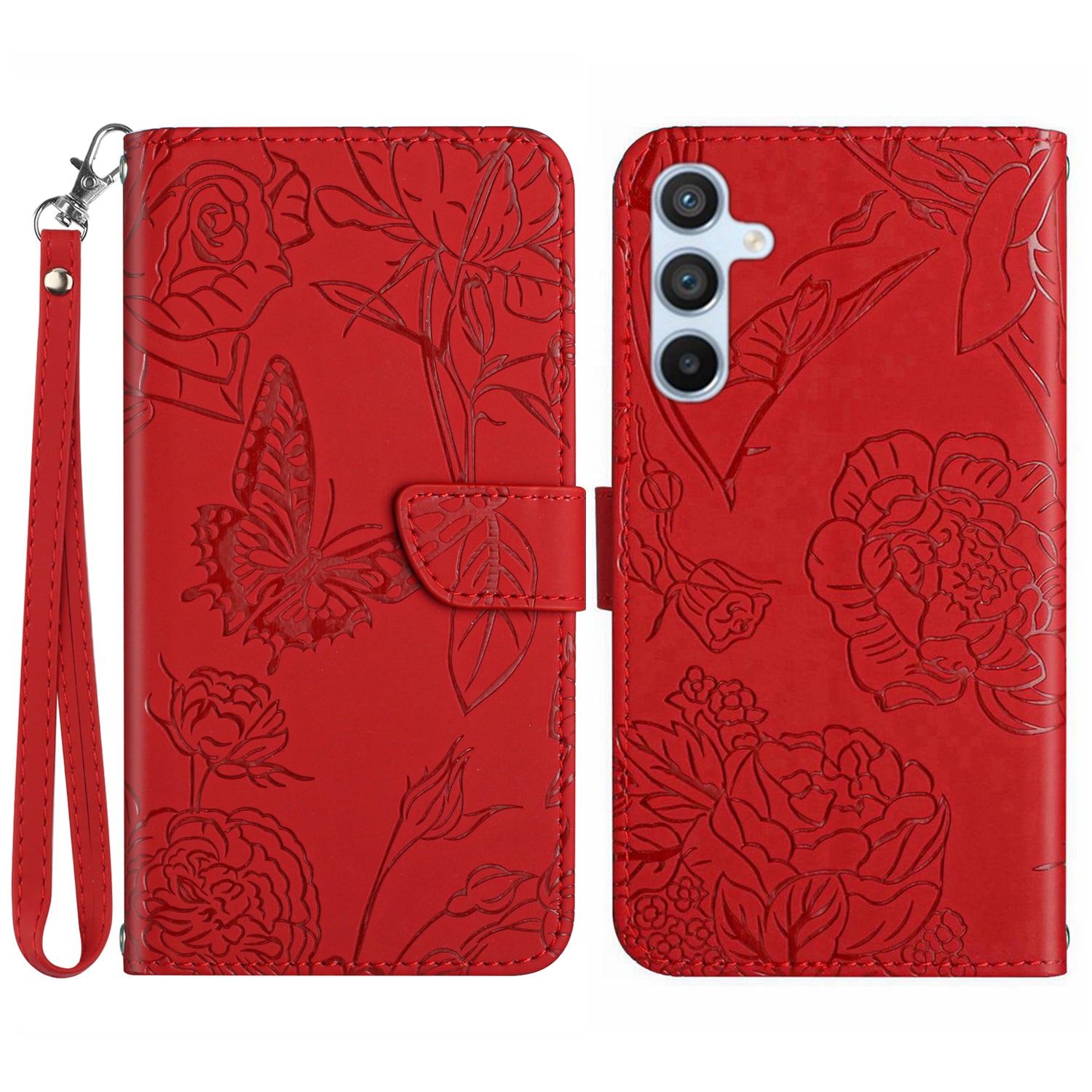 HT03 til Samsung Galaxy A25 5G læder pung etui Stander påtrykte sommerfugle blomster telefoncover med håndstrop HT03 til Samsung Galaxy A25 5G læder pung etui Stander påtrykte sommerfugle blomster telefoncover med håndstrop